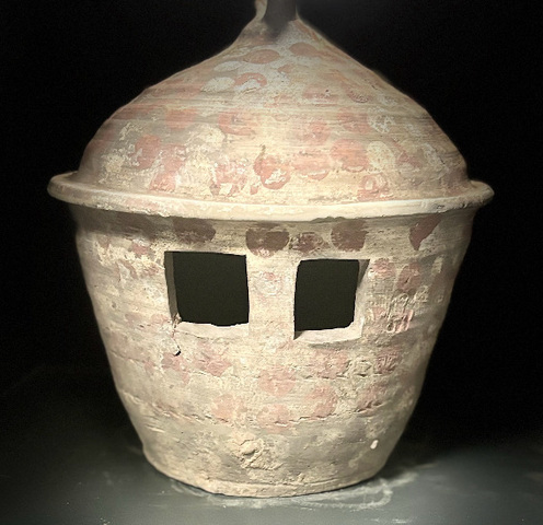 古玩陶瓷紅白彩鳥扭灰陶谷倉真品鑒賞圖