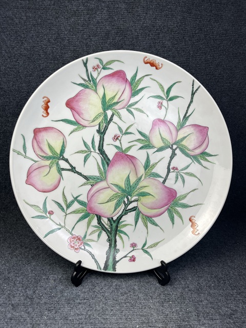 古玩陶瓷粉彩九桃大盤真品鑒賞圖