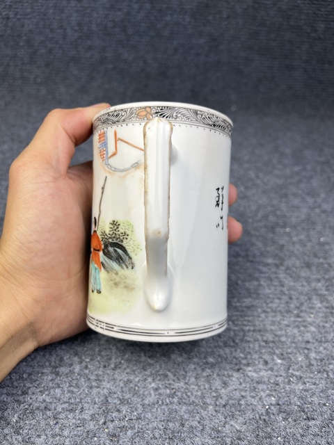 古玩陶瓷粉彩羲之愛鵝馬克杯拍賣，當前價格1388元