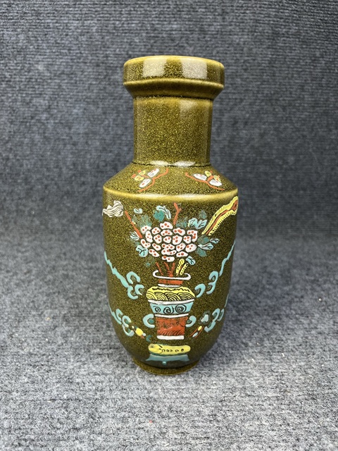 古玩陶瓷茶葉末釉加彩棒槌瓶拍賣，當前價格2888元