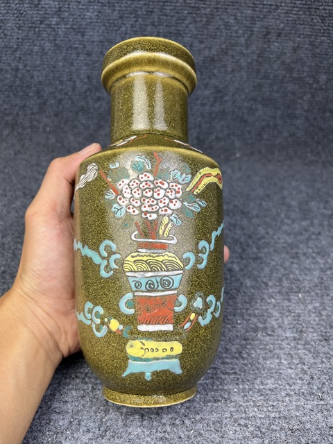 古玩陶瓷茶葉末釉加彩棒槌瓶拍賣，當前價格2888元