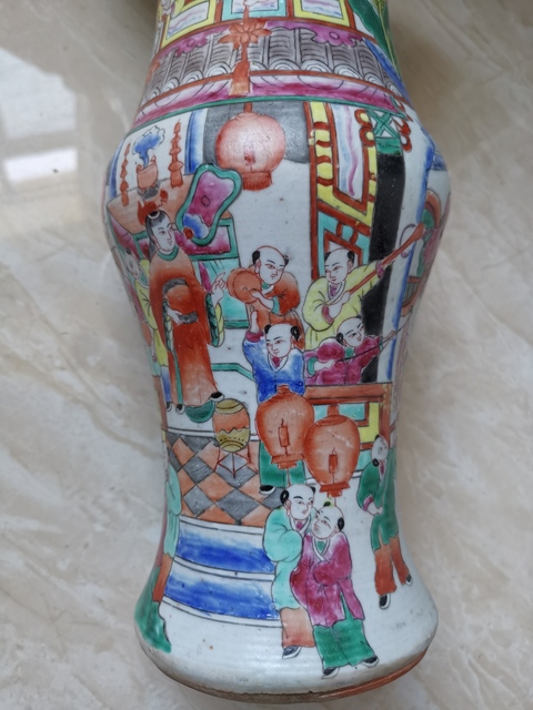 古玩陶瓷百子鬧春粉彩花觚真品鑒賞圖