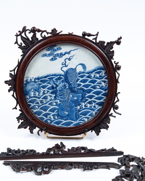 古玩陶瓷海水江崖瑞獸紋瓷板畫(huà)真品鑒賞圖