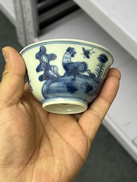古玩陶瓷大雞圖青花杯真品鑒賞圖