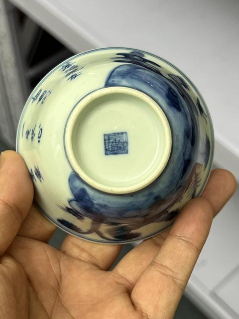 古玩陶瓷大雞圖青花杯真品鑒賞圖