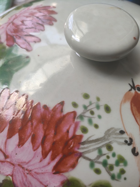 古玩陶瓷淺絳彩花鳥紋一品鍋真品鑒賞圖