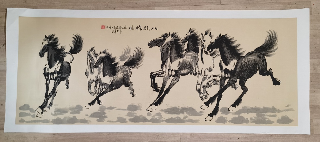 古玩字畫徐悲鴻大師再傳弟子徐派畫馬藝術傳承人蔣林濤八駿圖拍賣,當前價格1488元