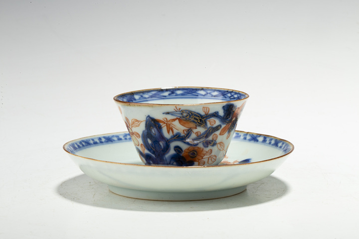 古玩陶瓷清康熙·青花礬紅描金花鳥紋杯碟拍賣，當前價格1024元