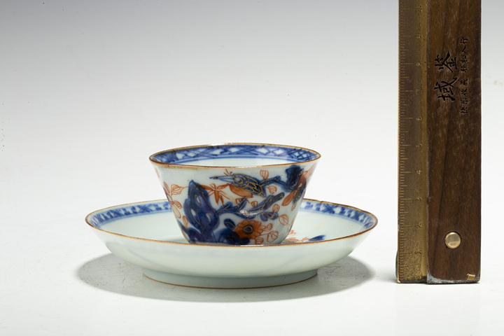 古玩陶瓷清康熙·青花礬紅描金花鳥紋杯碟拍賣，當前價格1024元