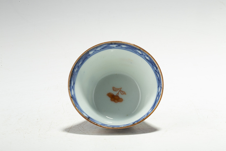 古玩陶瓷清康熙·青花礬紅描金花鳥紋杯碟拍賣，當前價格1024元