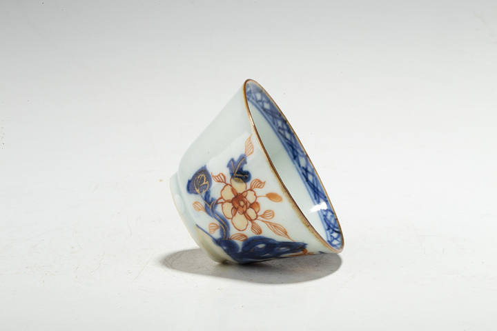 古玩陶瓷清康熙·青花礬紅描金花鳥紋杯碟拍賣，當前價格1024元