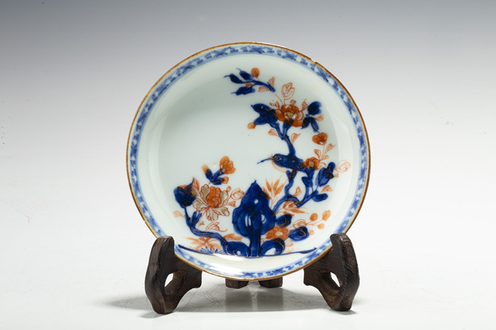 古玩陶瓷清康熙·青花礬紅描金花鳥紋杯碟拍賣，當前價格1024元