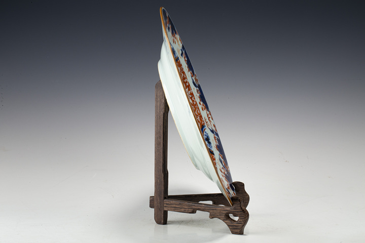 古玩陶瓷清康熙·青花礬紅描金花卉紋折沿盤拍賣，當前價格632元