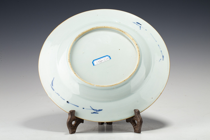 古玩陶瓷清康熙·青花礬紅描金花卉紋折沿盤拍賣，當前價格632元