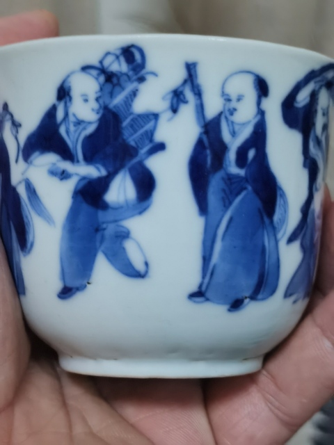 古玩陶瓷青花八仙人物仰鐘杯真品鑒賞圖
