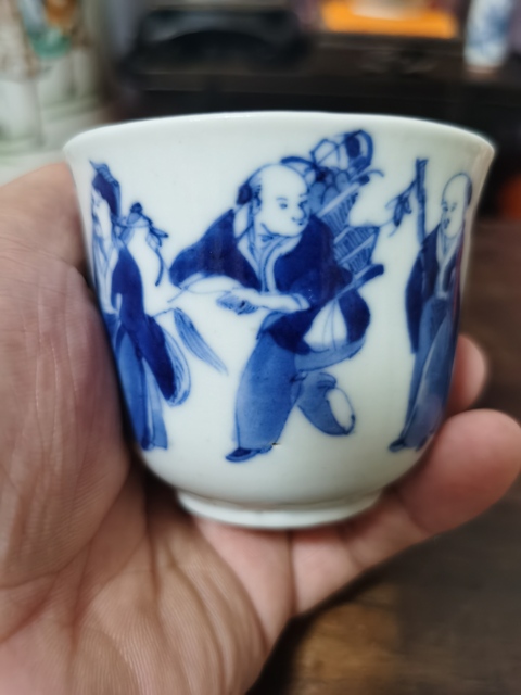 古玩陶瓷青花八仙人物仰鐘杯真品鑒賞圖