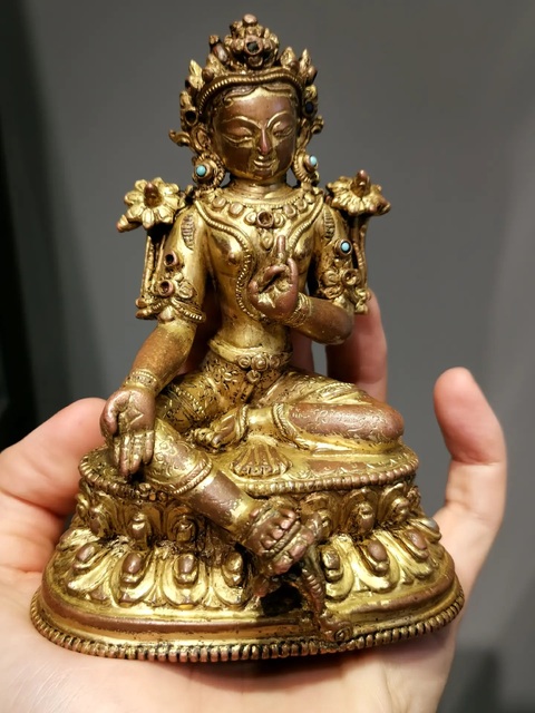 古玩銅器銅鎏金綠度母真品鑒賞圖