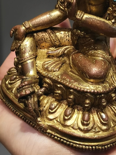 古玩銅器銅鎏金綠度母真品鑒賞圖