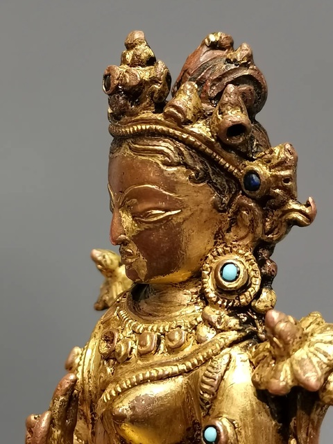 古玩銅器銅鎏金綠度母真品鑒賞圖