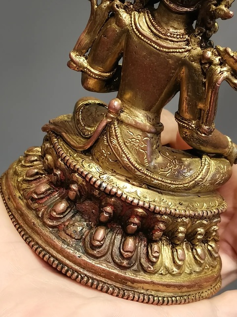 古玩銅器銅鎏金綠度母真品鑒賞圖