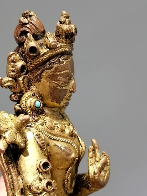 古玩銅器銅鎏金綠度母真品鑒賞圖
