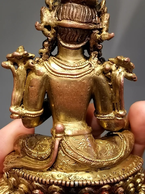 古玩銅器銅鎏金綠度母真品鑒賞圖