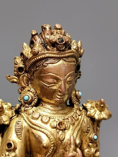 古玩銅器銅鎏金綠度母真品鑒賞圖