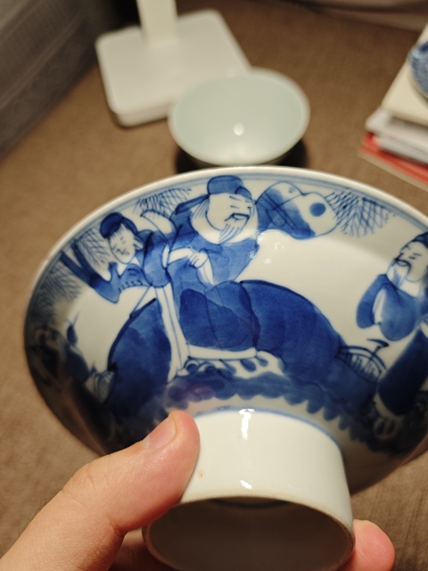 古玩陶瓷青花三星人物貢盤真品鑒賞圖