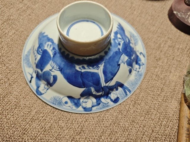 古玩陶瓷青花三星人物貢盤真品鑒賞圖
