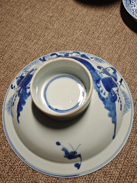古玩陶瓷青花三星人物貢盤真品鑒賞圖