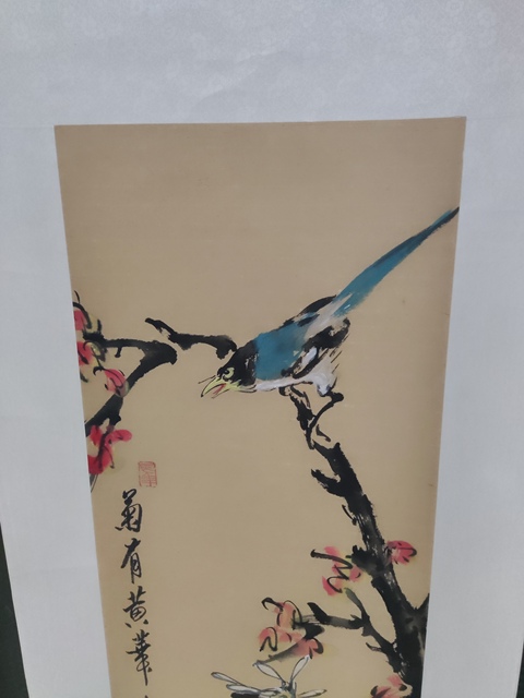 古玩字畫手工原裝原裱已故名家金石開 枝頭鳴禽拍賣，當前價格1388元