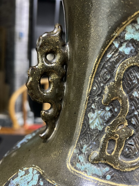 古玩陶瓷仿古釉壽字雙耳瓶真品鑒賞圖