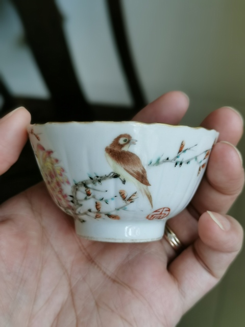 古玩陶瓷花鳥紋淺絳彩杯真品鑒賞圖