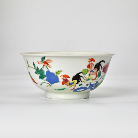 古玩陶瓷富貴大吉圖粉彩茶圓真品鑒賞圖
