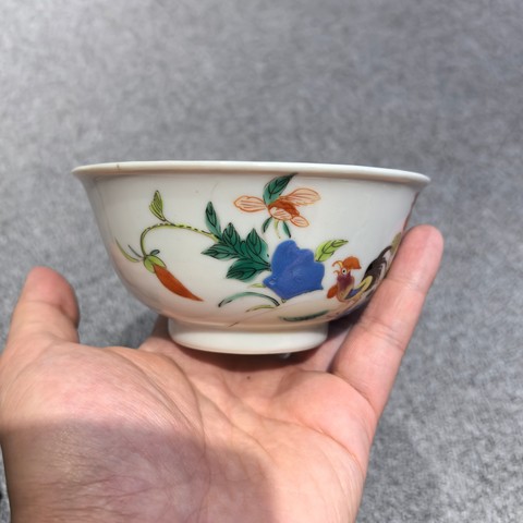 古玩陶瓷富貴大吉圖粉彩茶圓真品鑒賞圖