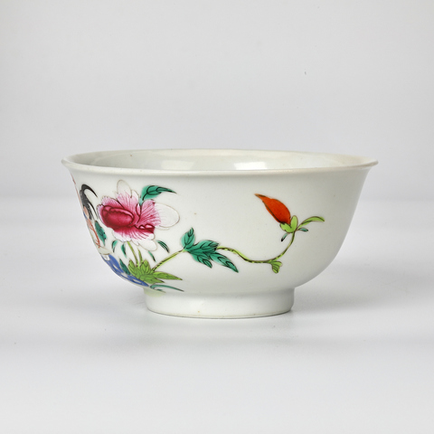古玩陶瓷富貴大吉圖粉彩茶圓真品鑒賞圖