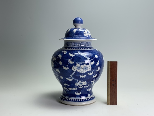 古玩陶瓷清晚期·青花留白冰梅紋將軍罐拍賣,當前價格798元