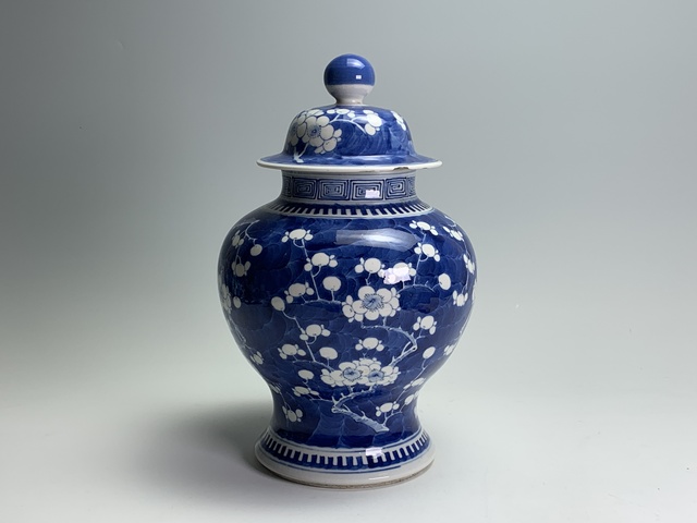 古玩陶瓷清晚期·青花留白冰梅紋將軍罐拍賣,當前價格798元