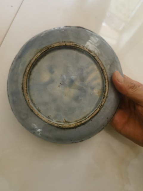 古玩陶瓷如意靈芝紋青花盤真品鑒賞圖