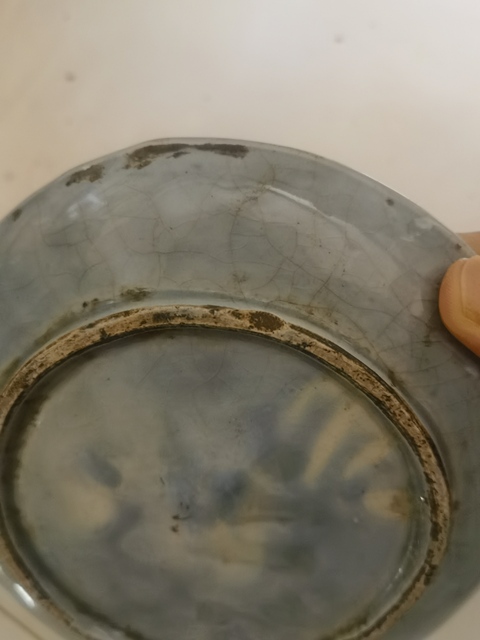 古玩陶瓷如意靈芝紋青花盤真品鑒賞圖