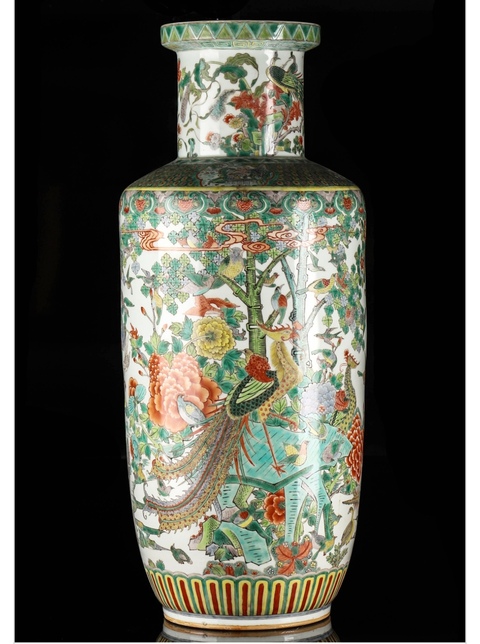 古玩陶瓷花鳥紋五彩棒槌瓶真品鑒賞圖