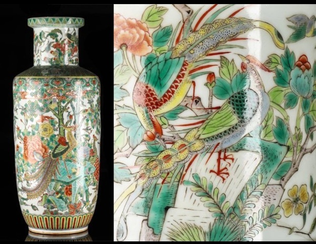 古玩陶瓷花鳥紋五彩棒槌瓶真品鑒賞圖
