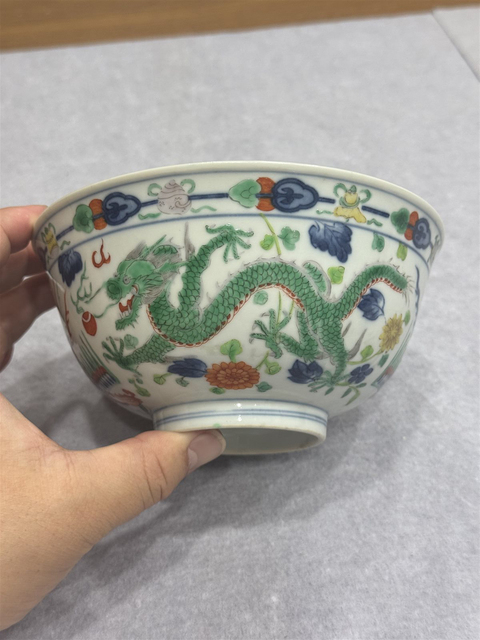 古玩陶瓷清道光 五彩龍鳳紋碗真品鑒賞圖