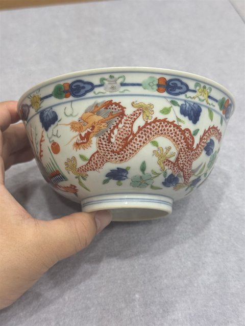 古玩陶瓷清道光 五彩龍鳳紋碗真品鑒賞圖