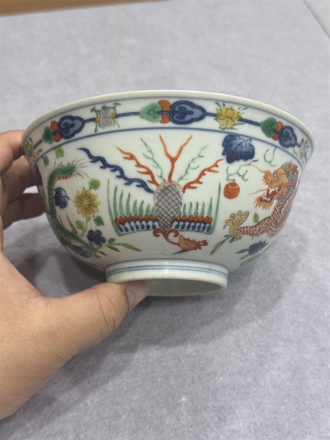古玩陶瓷清道光 五彩龍鳳紋碗真品鑒賞圖