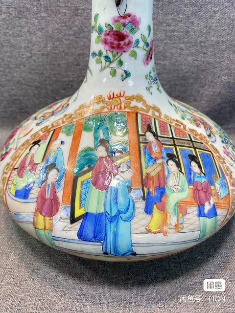 古玩陶瓷廣彩人物荸薺瓶真品鑒賞圖