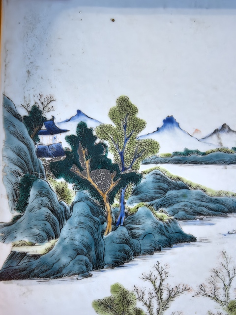 古玩陶瓷粉彩山水人物瓷板真品鑒賞圖