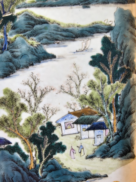 古玩陶瓷粉彩山水人物瓷板真品鑒賞圖