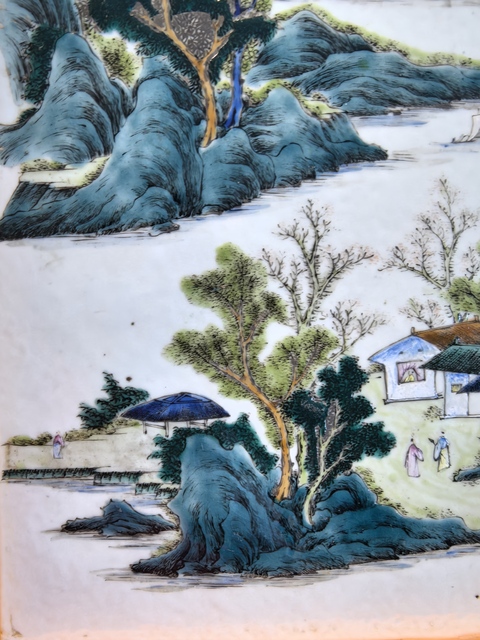 古玩陶瓷粉彩山水人物瓷板真品鑒賞圖