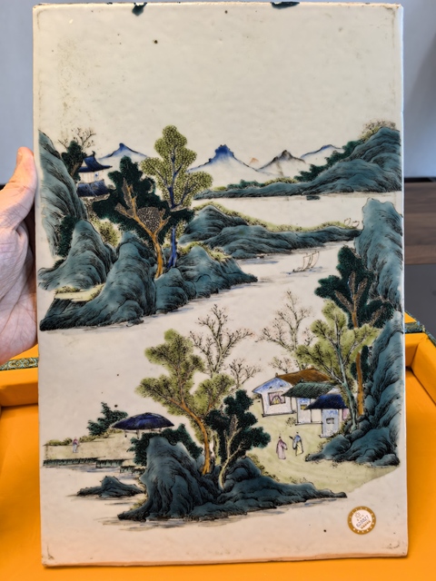 古玩陶瓷粉彩山水人物瓷板真品鑒賞圖